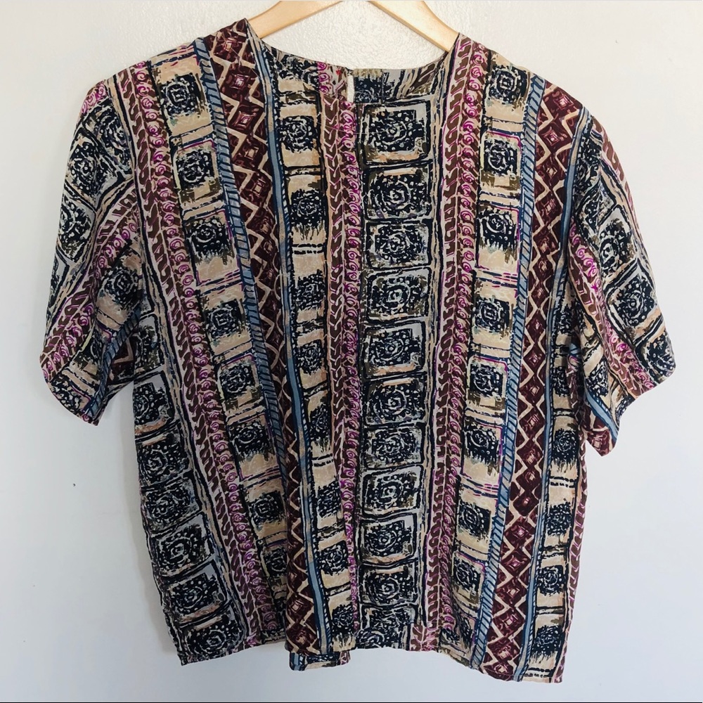 Oscar de la Renta 100% Silk Abstract Print Top L